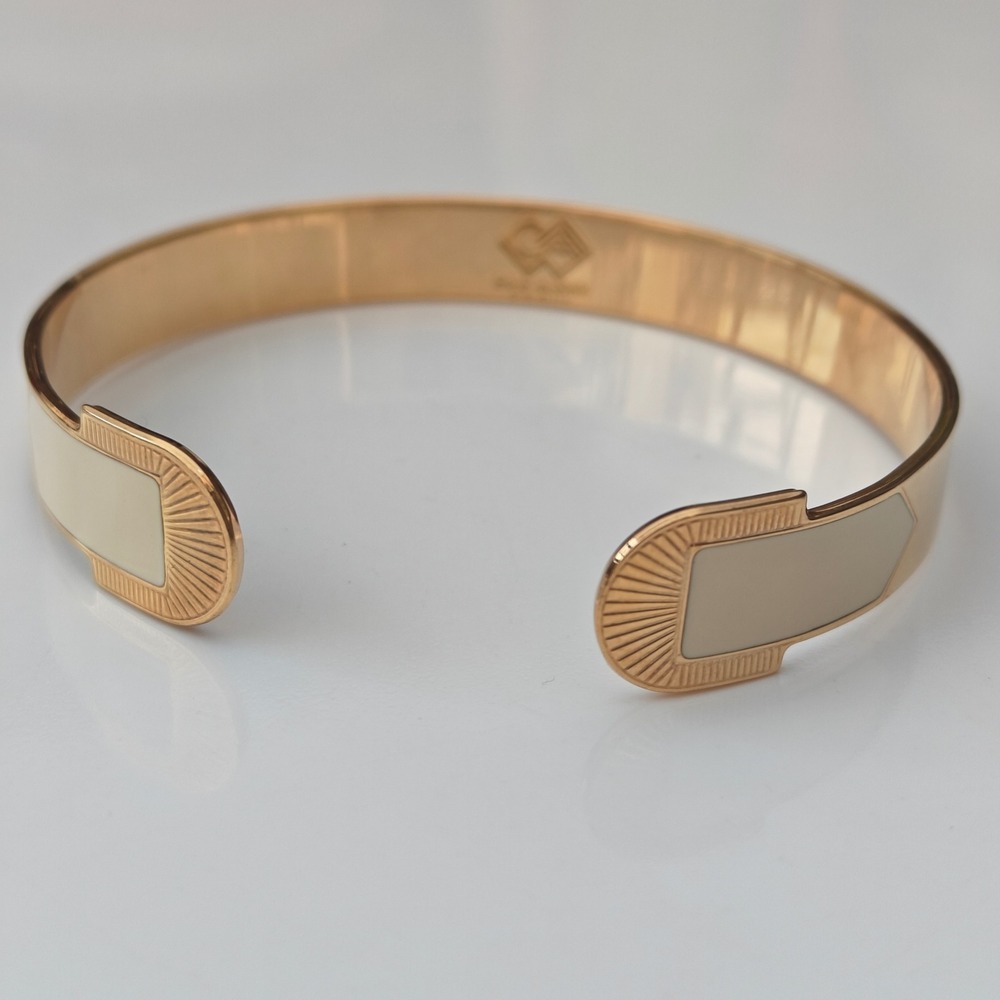 Chic Alors Paris Gold Filled Brass Cuff Bracelet Cream Enamel Sunburst France